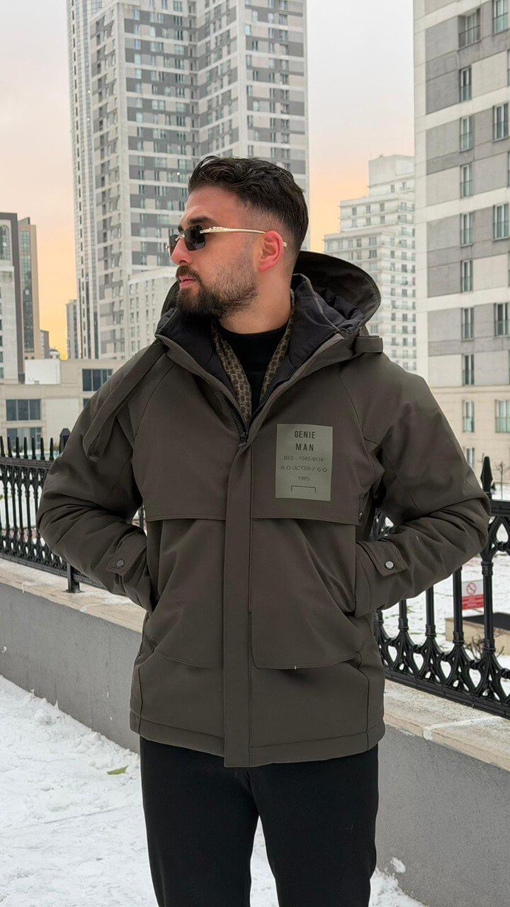 Monvero Men’s Khaki Hooded Winter Parka Jacket