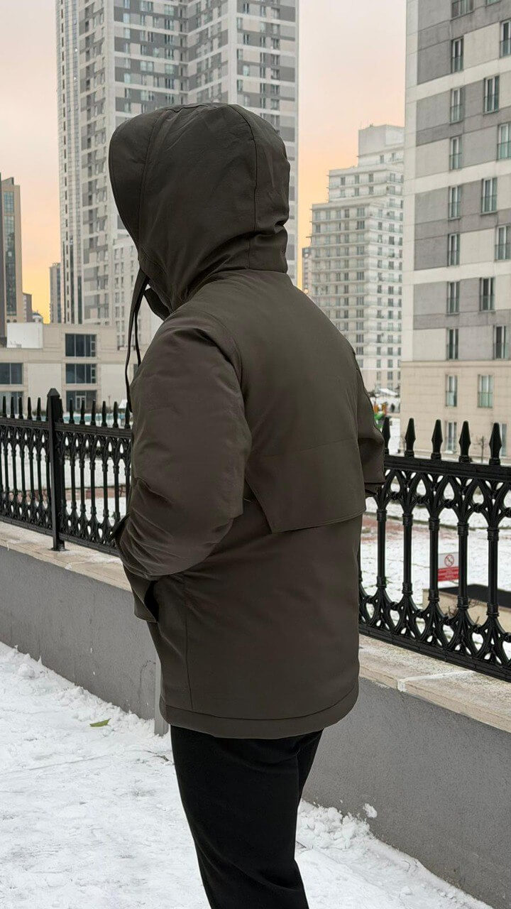 Monvero Men’s Khaki Hooded Winter Parka Jacket