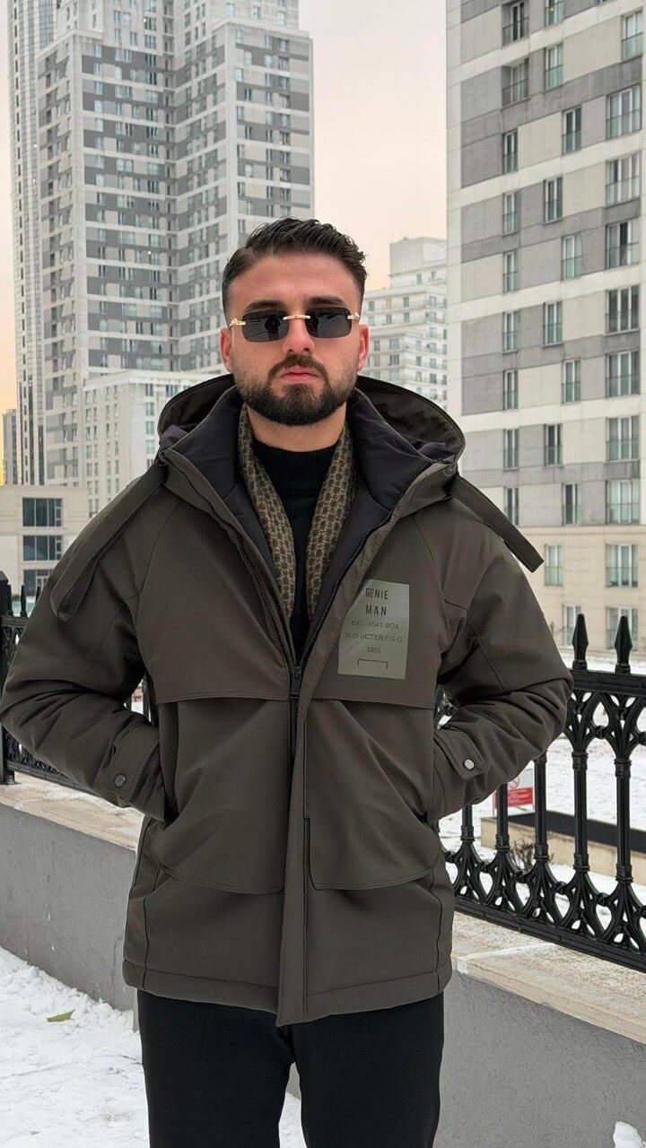 Monvero Men’s Khaki Hooded Winter Parka Jacket
