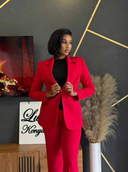 Luxxure Kenya Scarlet Red Blazer & Trouser Suit Set