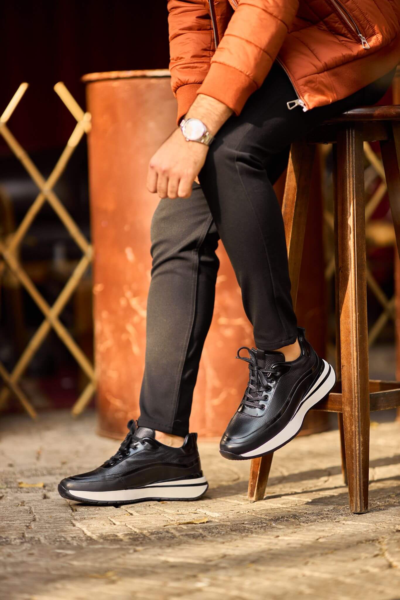 Monvero Black Premium Leather Sole Sneakers.