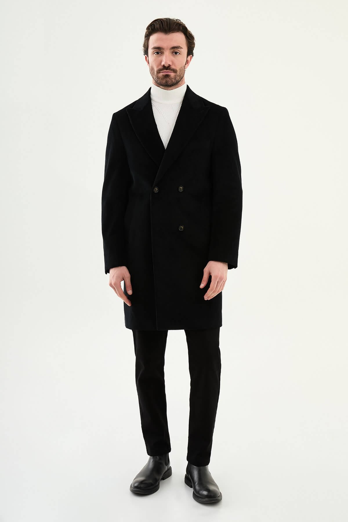 Monvero Men's Black Double-Breasted Coat.