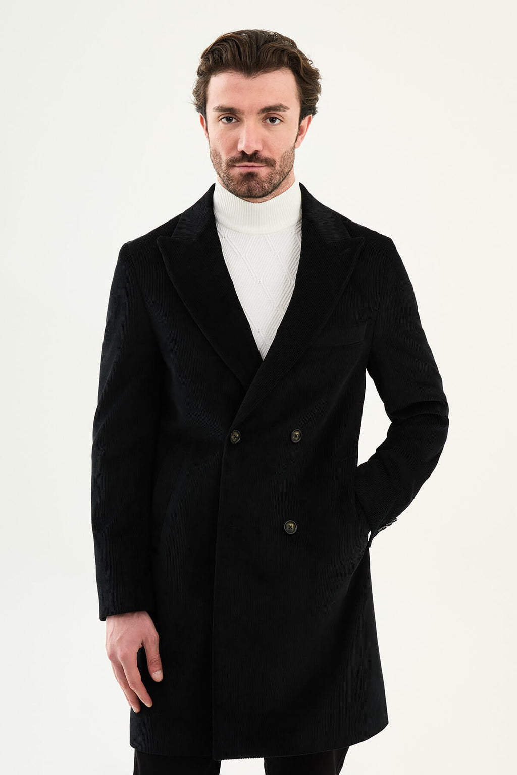 Monvero Men's Black Double-Breasted Coat.