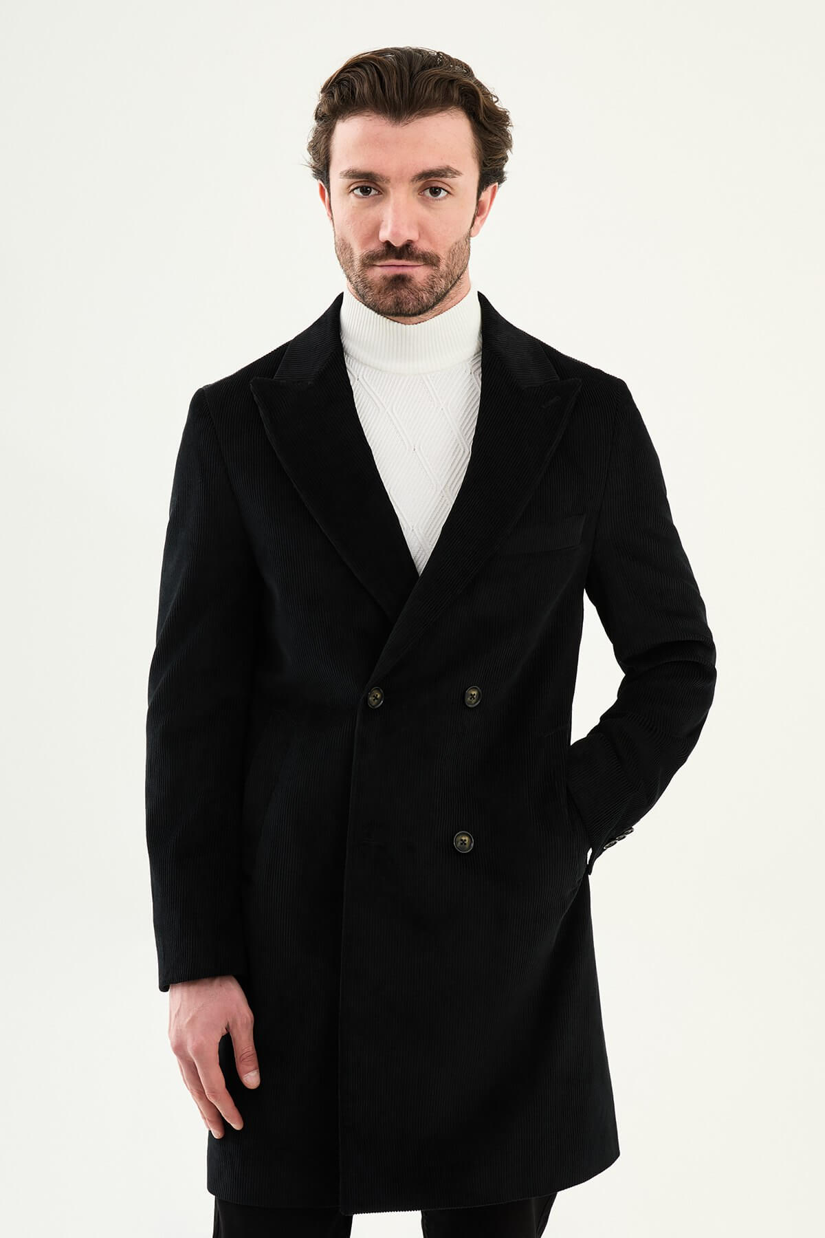 Monvero Men's Black Double-Breasted Coat.