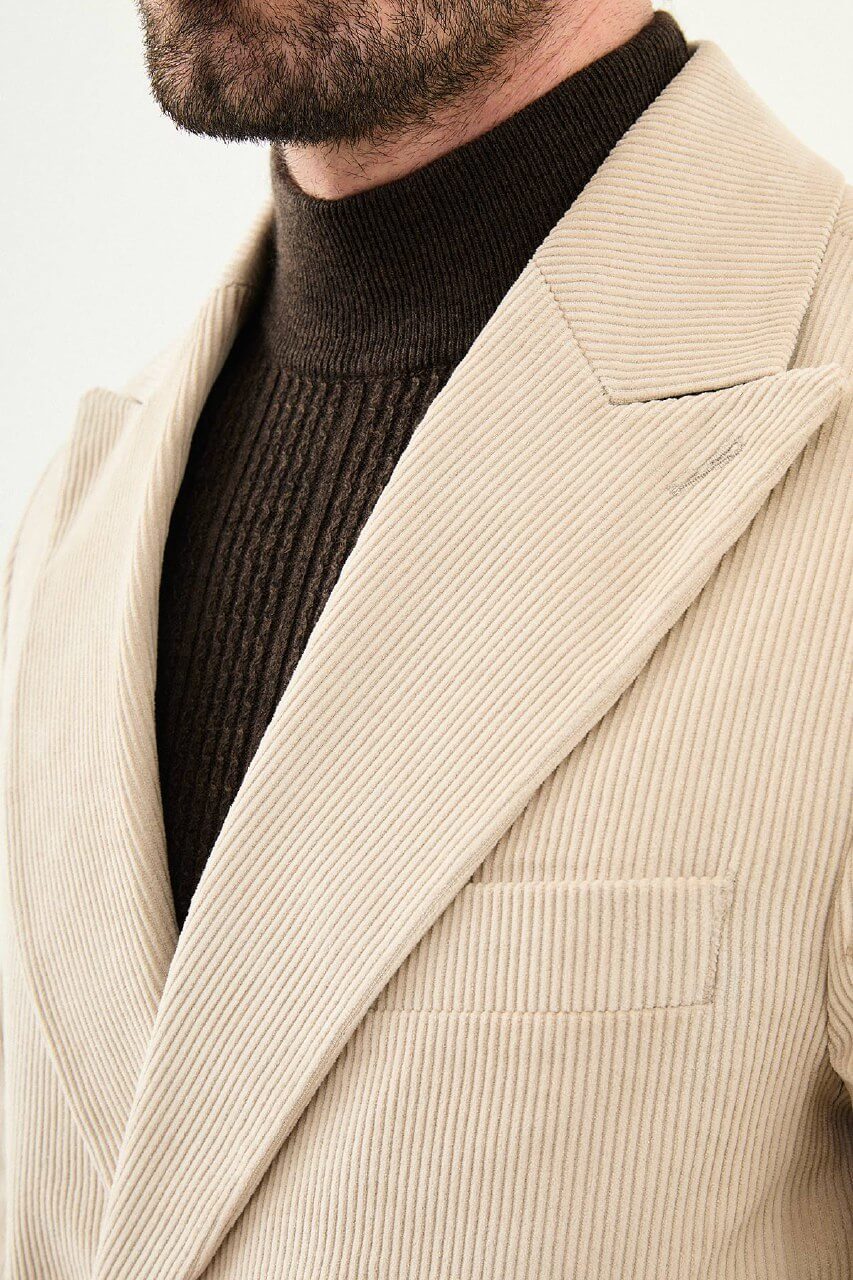 Monvero Men's Beige Double-Breasted Coat.
