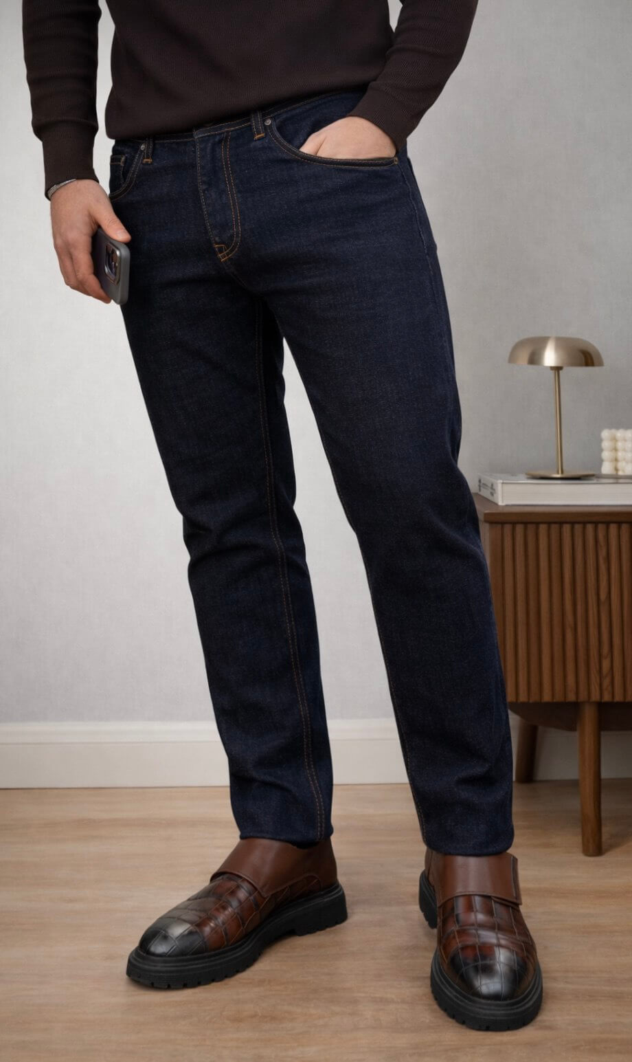 Monvero Men's Dark Blue Slim Fit Jeans.
