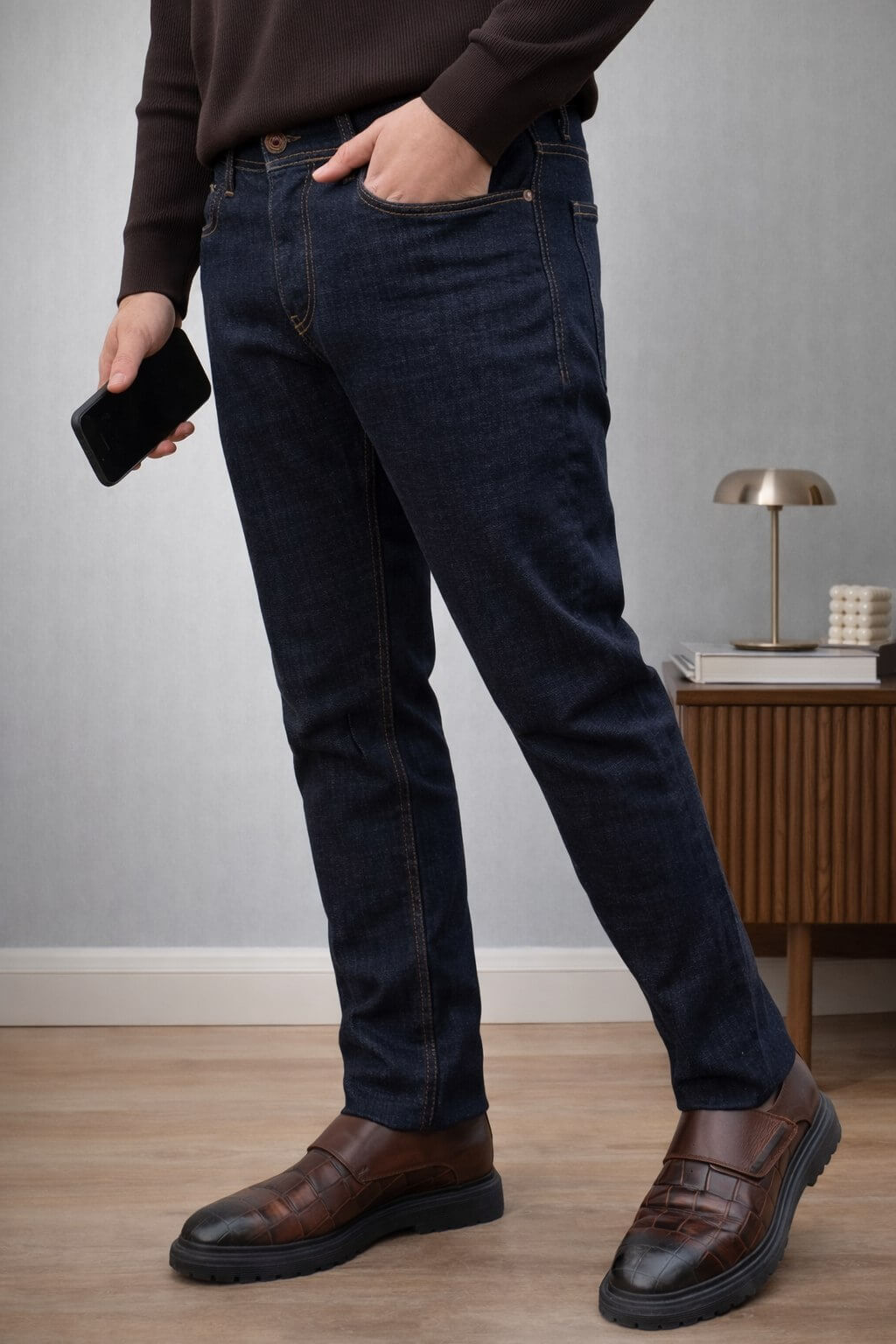 Monvero Men's Dark Blue Slim Fit Jeans.