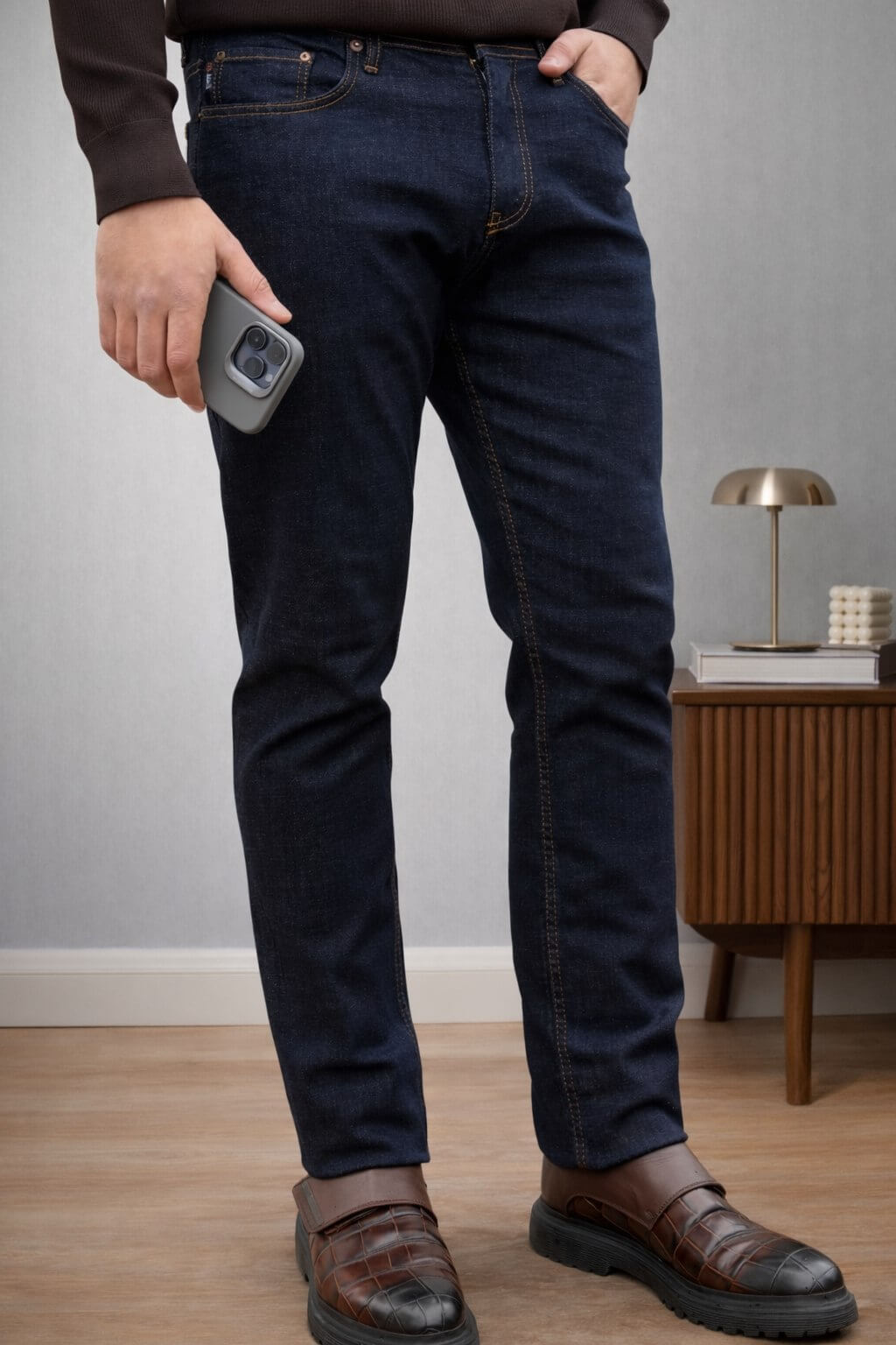 Monvero Men's Dark Blue Slim Fit Jeans.