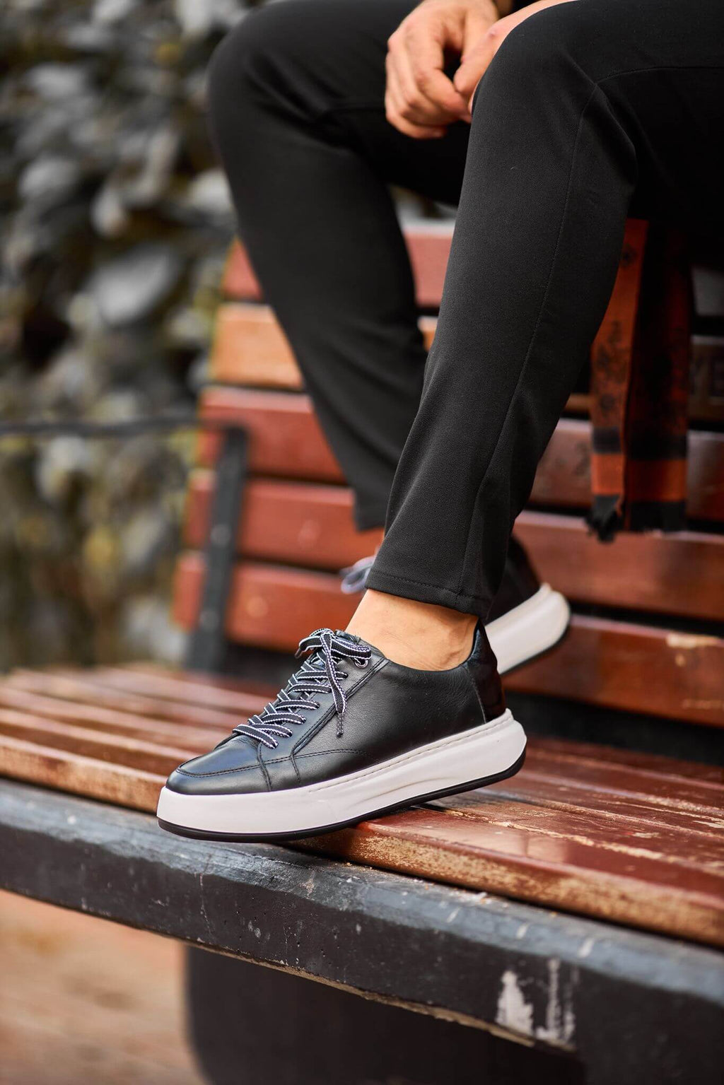 Monvero Black Luxe Leather Platform Sneakers.