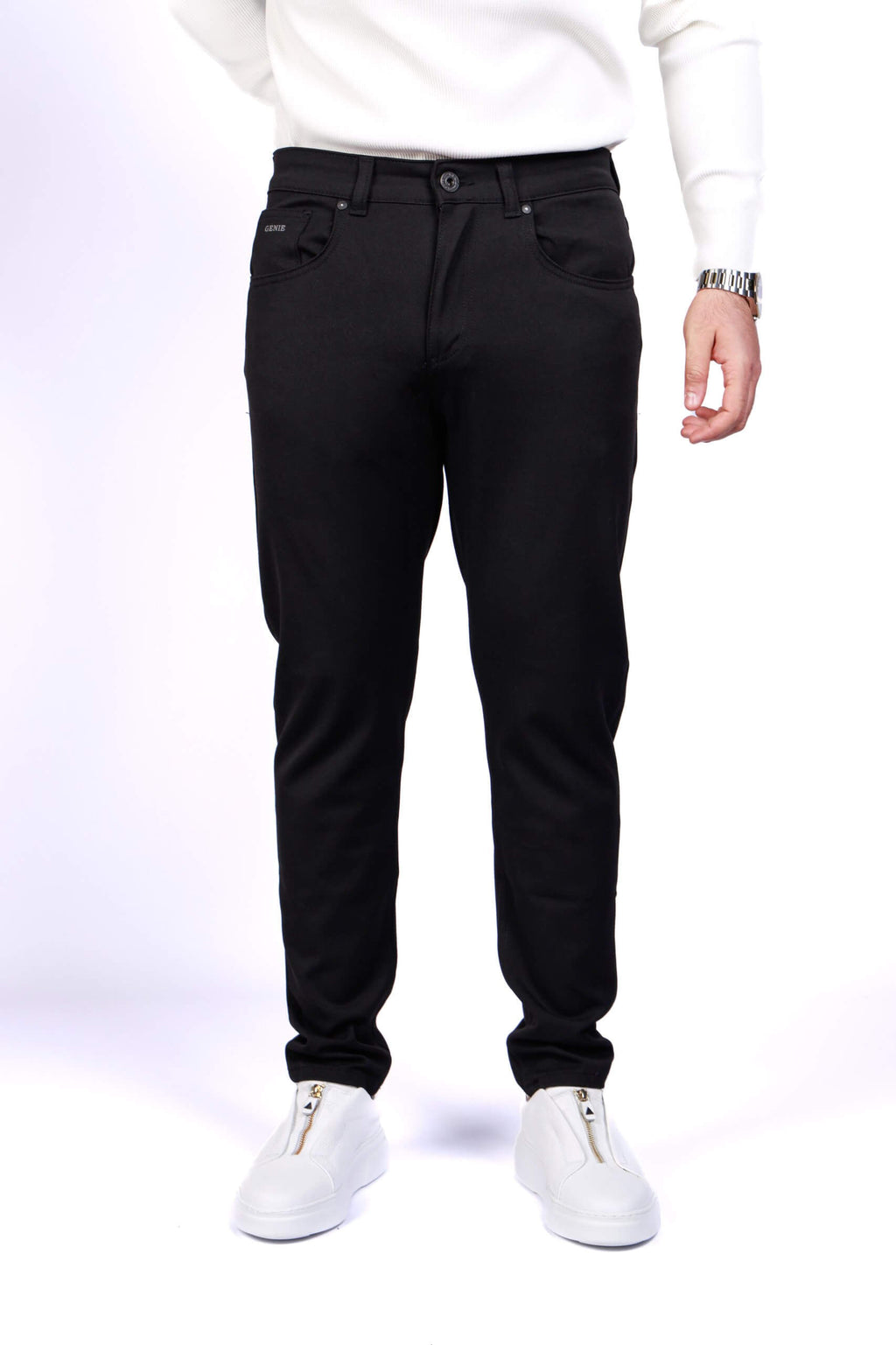 Monvero Men's Black Slim Fit Trousers.